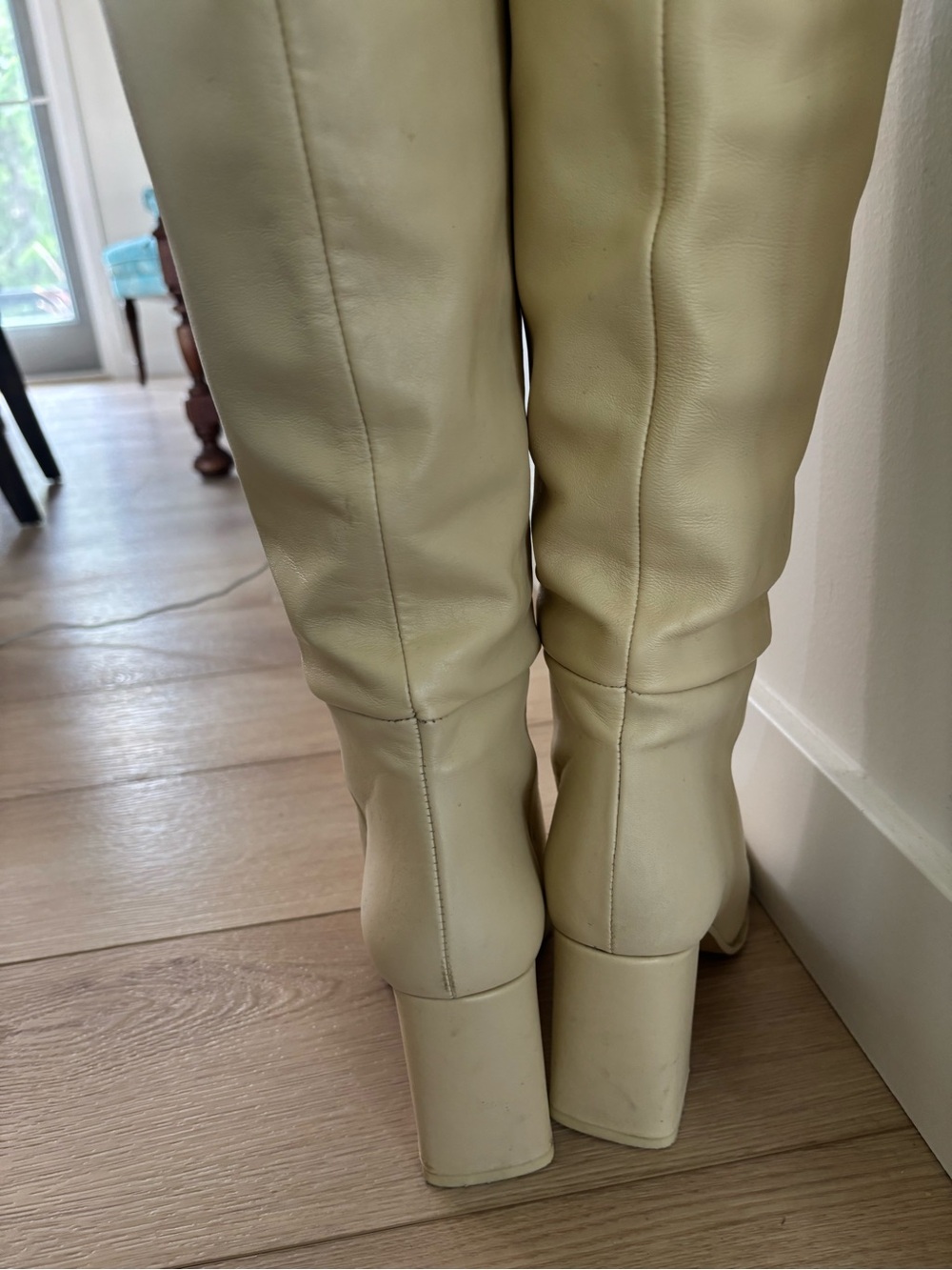 Zara Leather Tall Block Heel Boots in Cream/Ecru - Picture 8 of 12